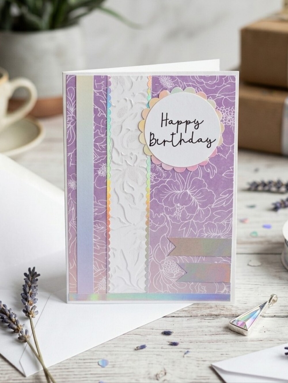 Handmade Floral Birthday Card | Iridescent & Embossed Textured Card w/ Envelope